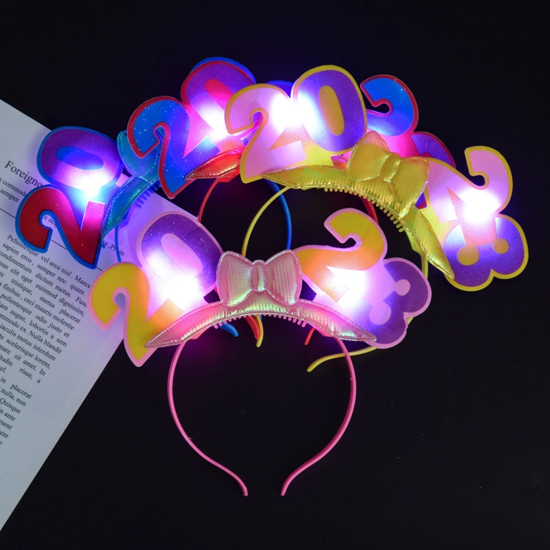 2023 New Year′s Headwear with Lamp Cap Hoop Accessories Wholesale LED Fiber Optic Party Supplies Light up Flashing Headwear